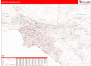 Greater Los Angeles Metro Area Wall Map Red Line Style